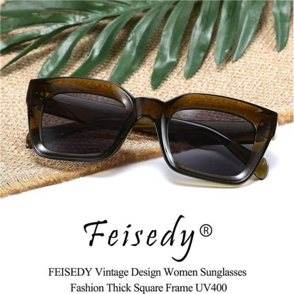 FEISEDY Classic Women Sunglasses Fashion Thick Square Sun Glasses - Picture 7 of 8